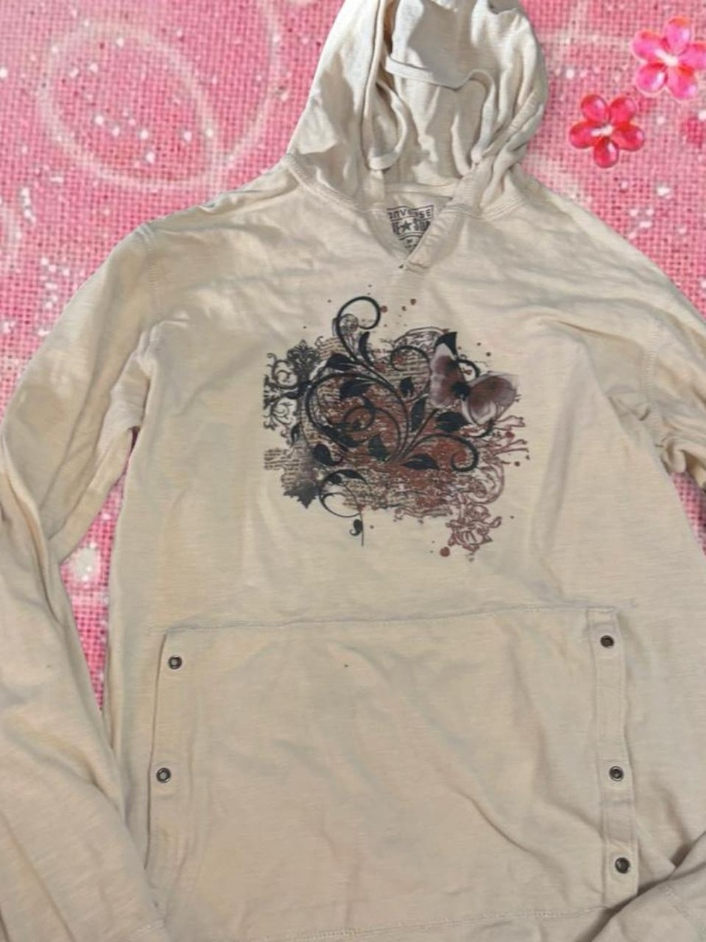 Converse Cream Hoodie with Floral Graphic